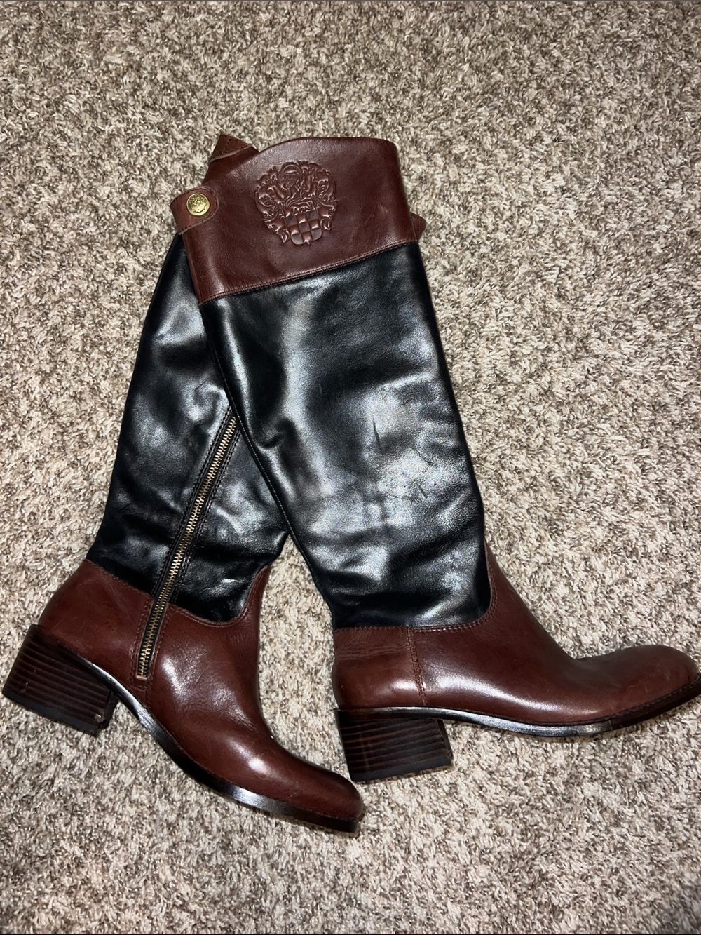 Vince Camuto Women's Two-Tone Brown and Black Leather Riding  Boots- Size 6